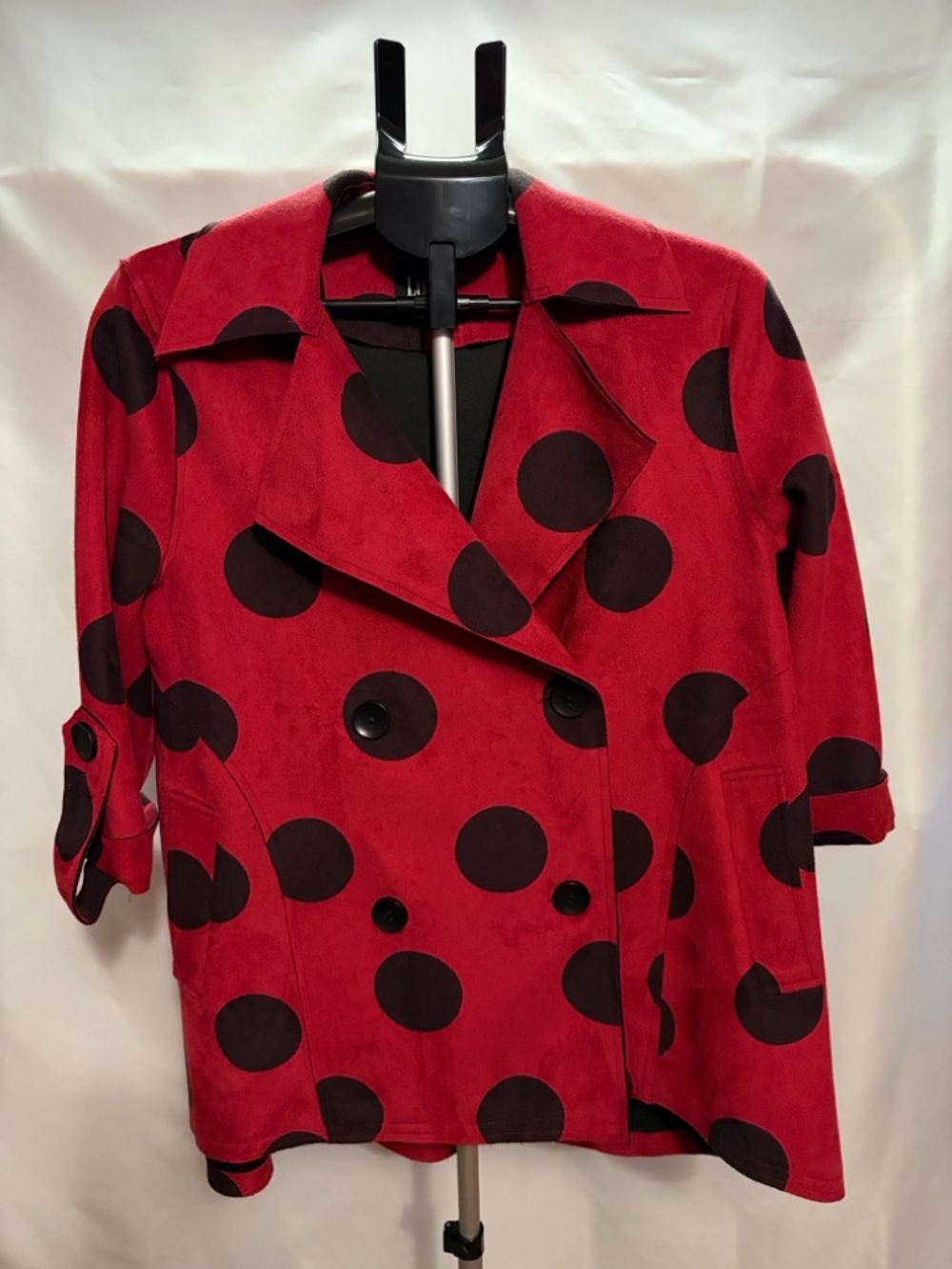 Luii Maroon Suede Like Jacket with Black Polka Dots